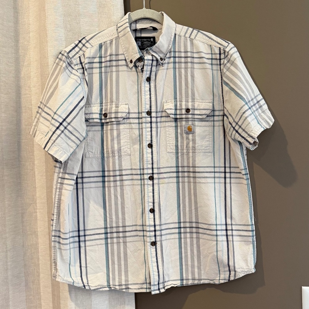 Carhartt Men's Loose Fit Button Down Midnight Short Sleeve Plaid, Size Large